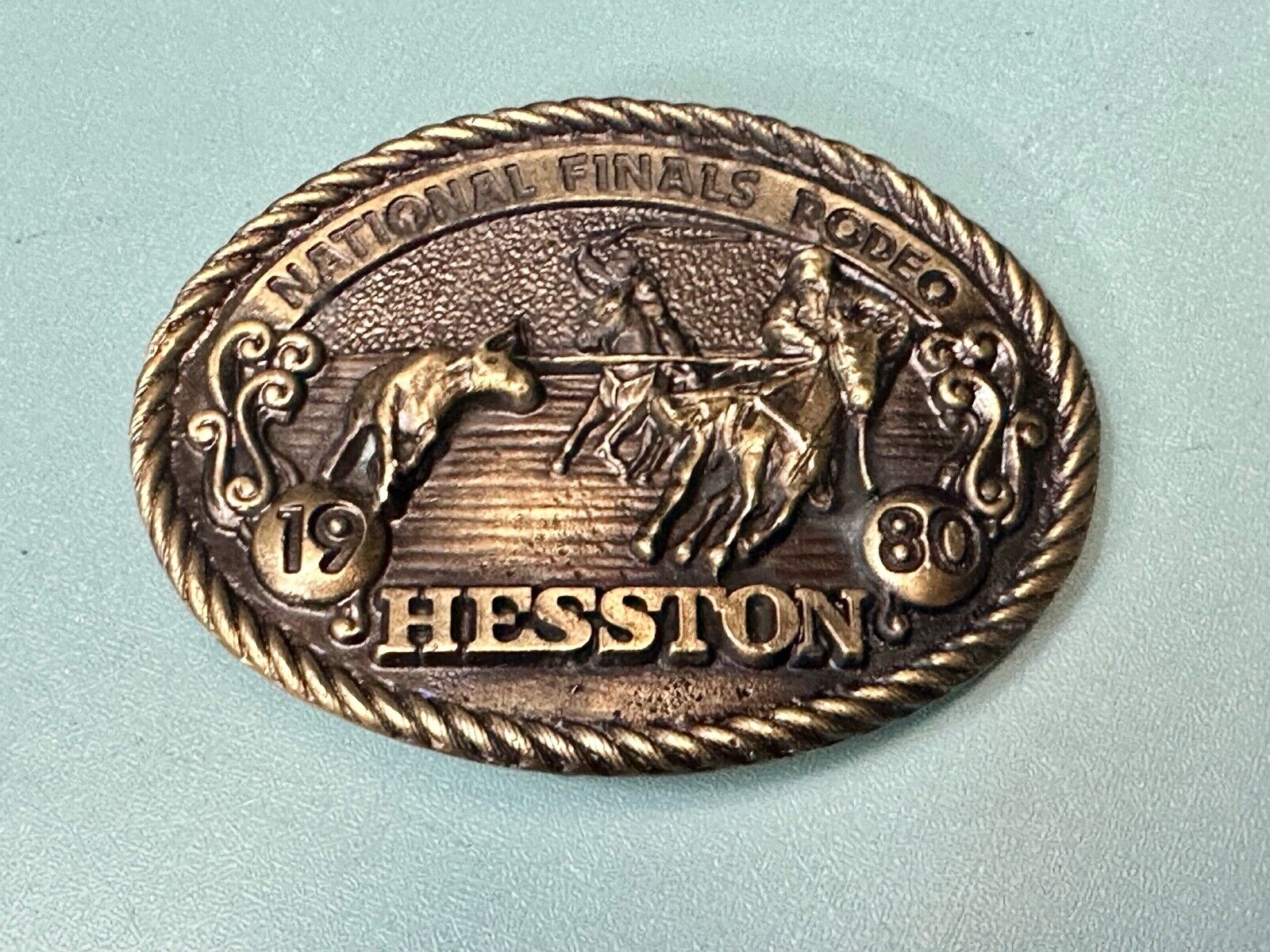 1980 National Finals Rodeo Hesston NFR Western Roping Cowboy belt buckle