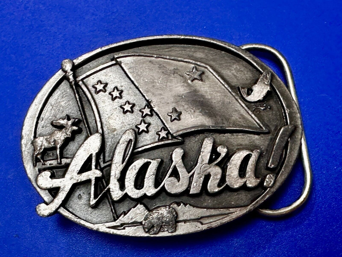 Alaska Flag Commemorative The Great Land Last Frontier State 1980's Belt Buckle