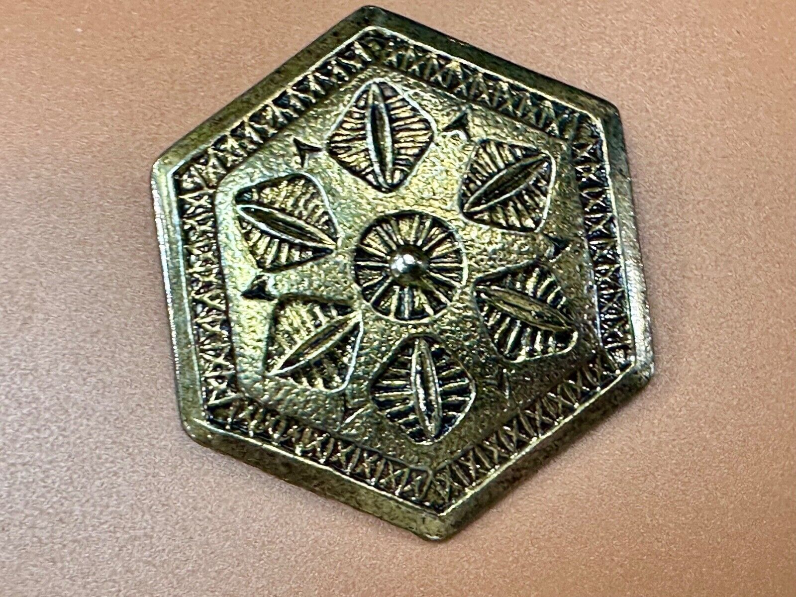 vintage Hexagon shaped gold tone belt buckle scarf slide