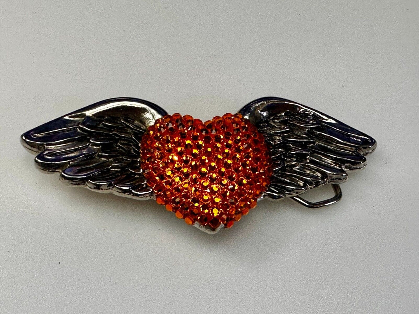 Angel Wings Orange Heart Shaped Rhinestone Covered 2001 Bridget Belt Buckle