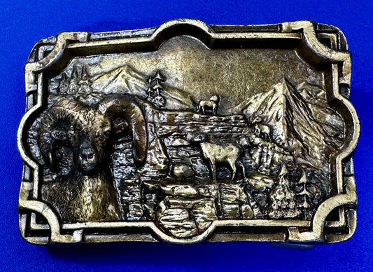 Bighorn Ram Mountain Goat Sheep Wildlife Scene  Vintage Hand Cast?  Belt Buckle