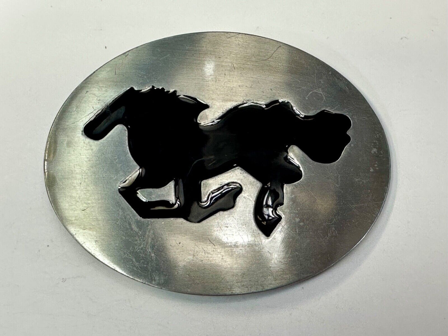 Abstract black Horse abstract Running Mustang in sleek silver color belt buckle