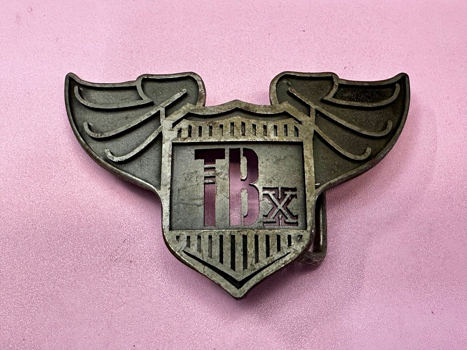 TBX Winged Bomb Vintage Silver Tone Cutout Belt Buckle