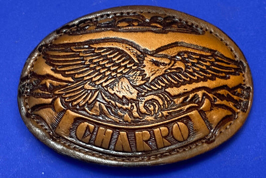 920 Charro - Hunting Eagle claws out - Vintage large oval leather belt buckle