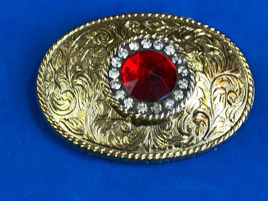 Unknown -  QUALITY Red Rhinestones?  centerpiece western belt buckle 