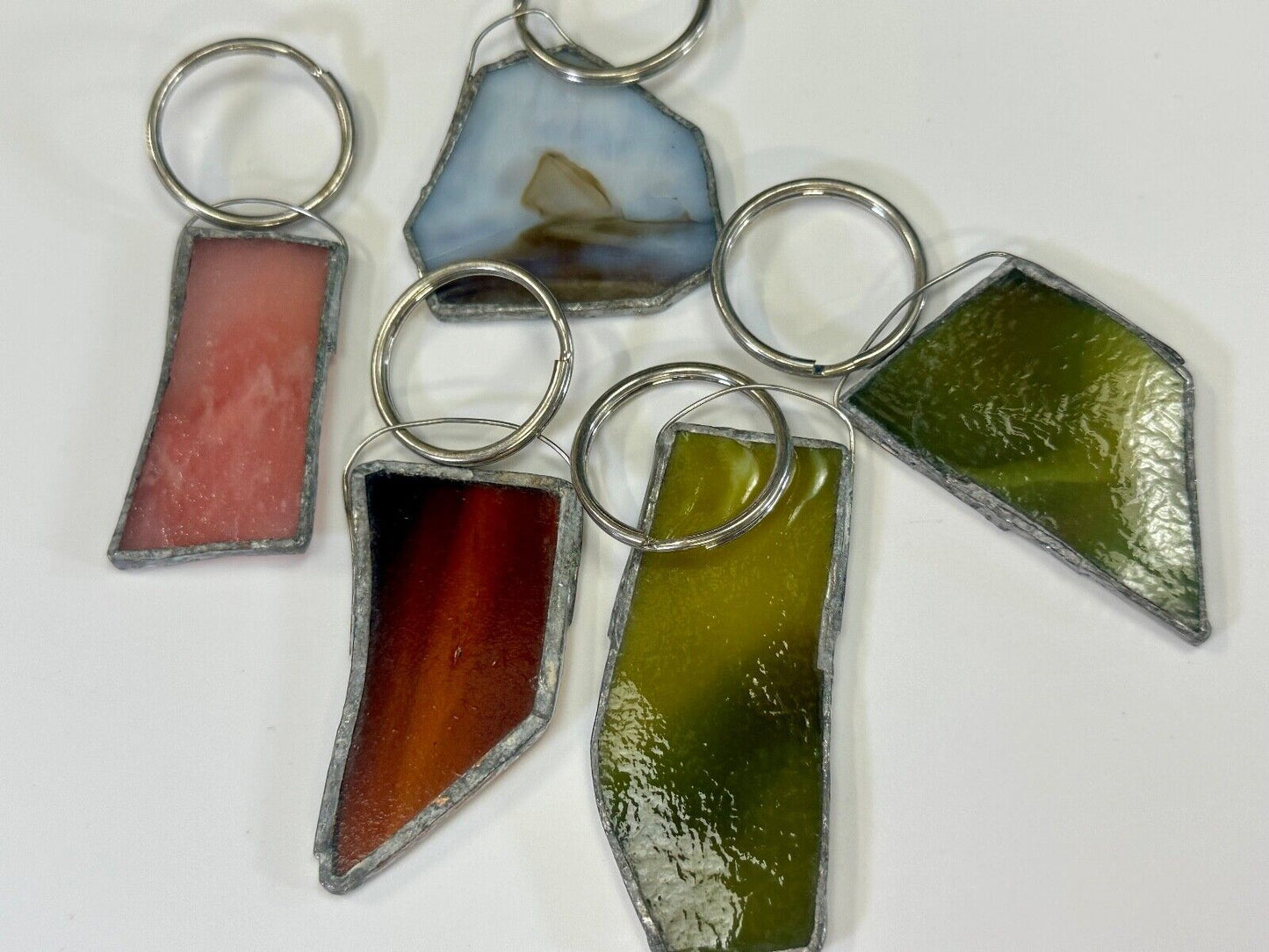 Unique Stained Glass State Shapes  (5) Lot Artisan Keychain - Key Ring Chain