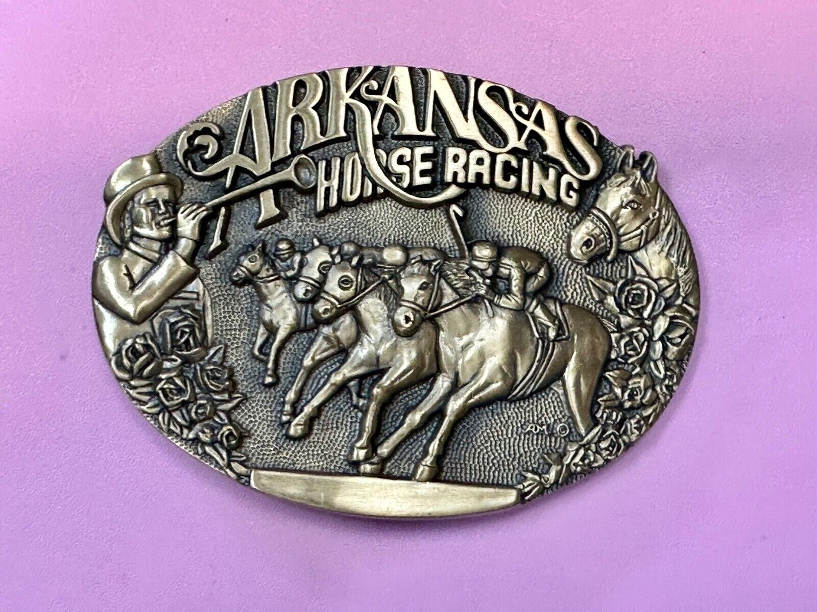 Arkansas State Horse Racing Vintage Solid Brass Award Design Medals Belt Buckle
