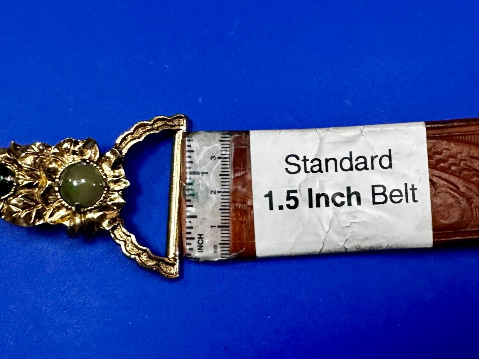 Victorian Style Green Jade? Cabochon Stone On Small Gold Tone Belt Buckle