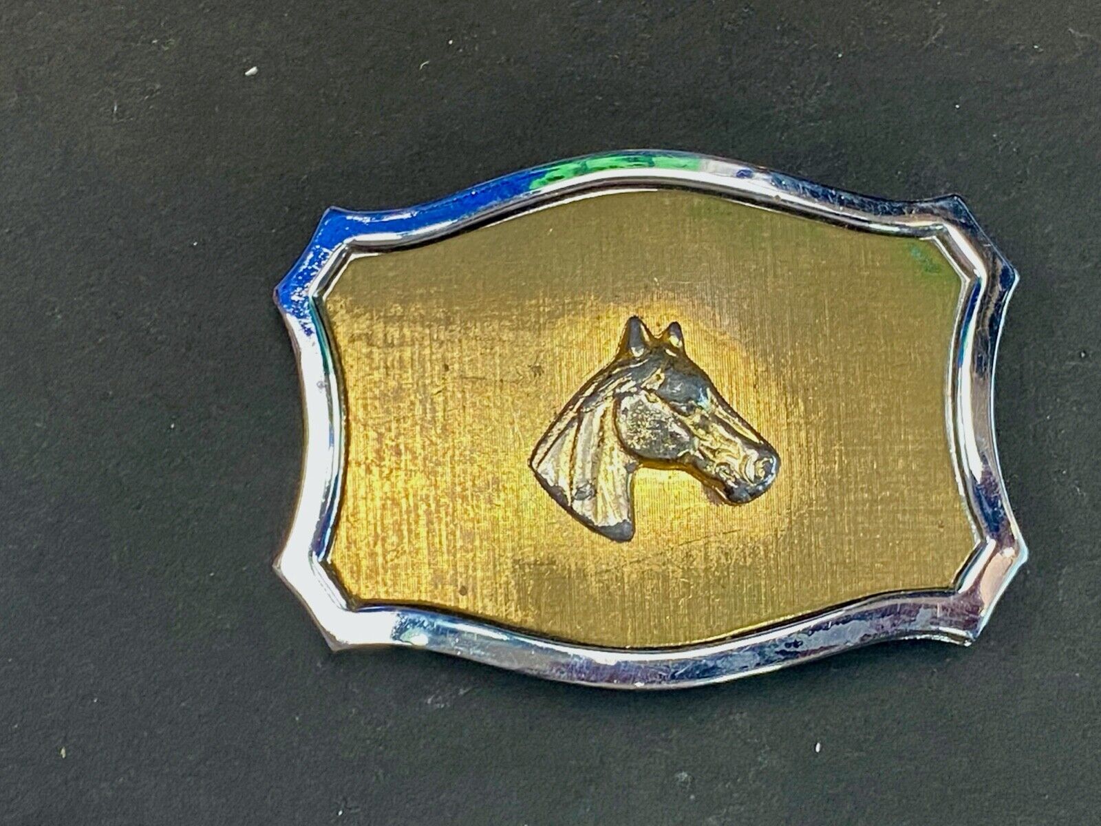 Vintage Horse Head Centered On Western Gold Tone Belt Buckle - Unique Background