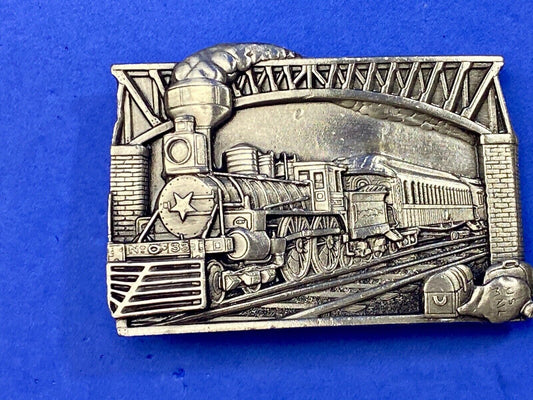 Vintage 1988 Train Locomotive Under Bridge Railroad Bergamot U41 Belt Buckle 