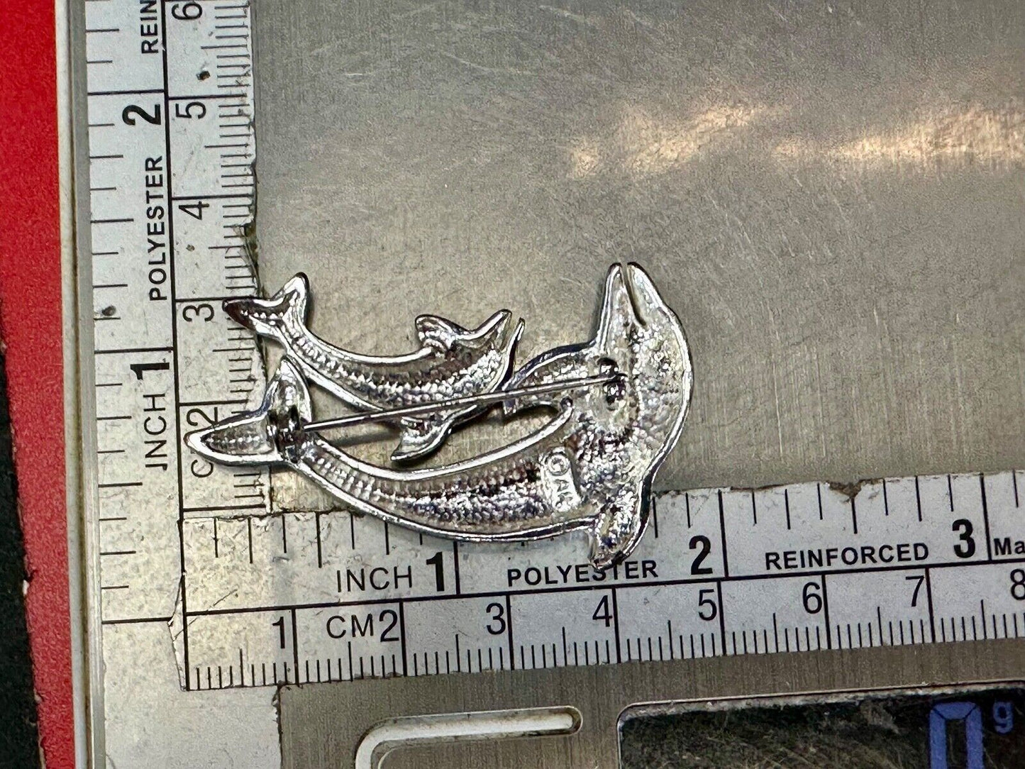 Two  Dolphins Curved Jumping in ocean scene AK Anne Klein Brooch Pin