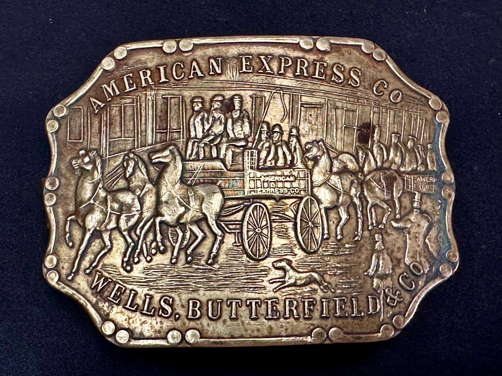 American Express Co Wells Butterfield Vintage Tiffany Rare Stone Belt Buckle