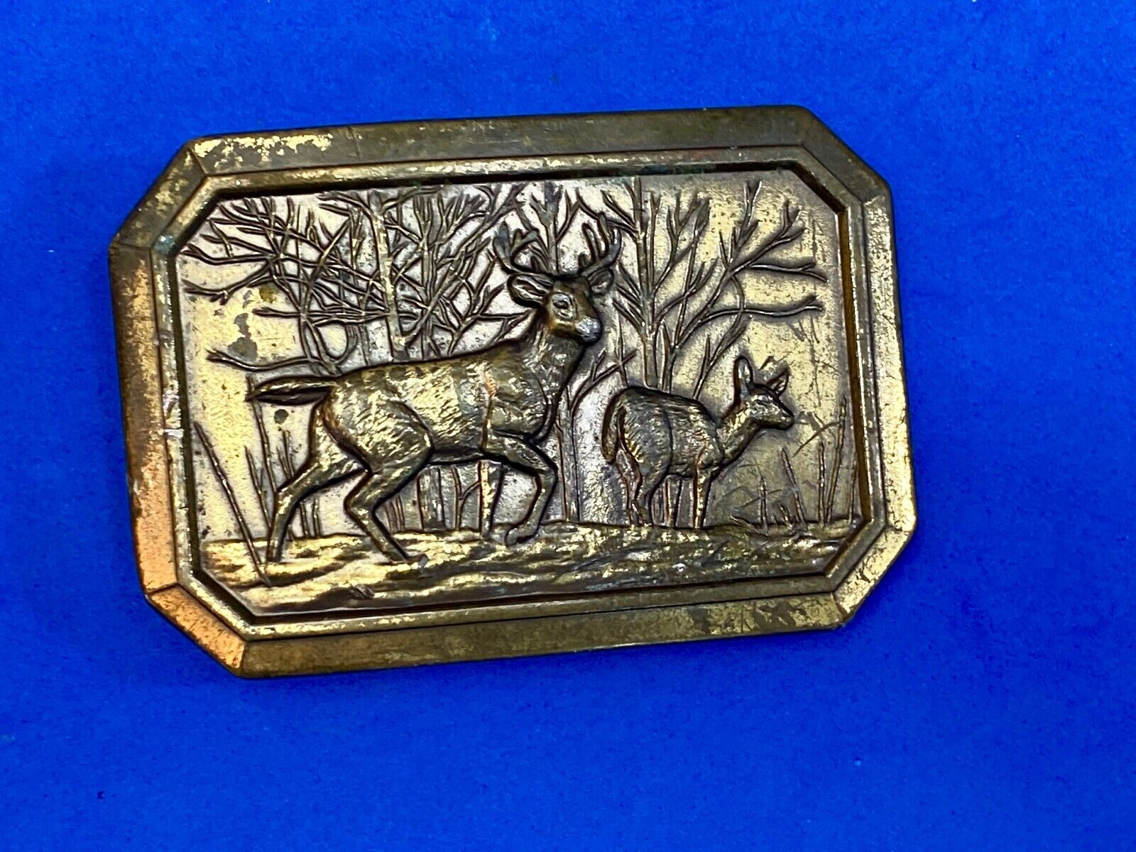 Vintage 1976 Deer And Doe In Nature Western Framed Great American Belt Buckle 