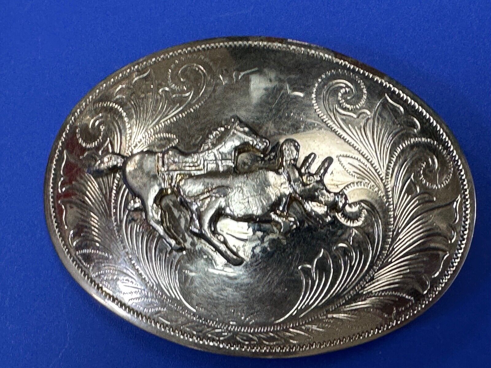 Vintage Cowboy Saddle Bronc western silver tone belt buckle