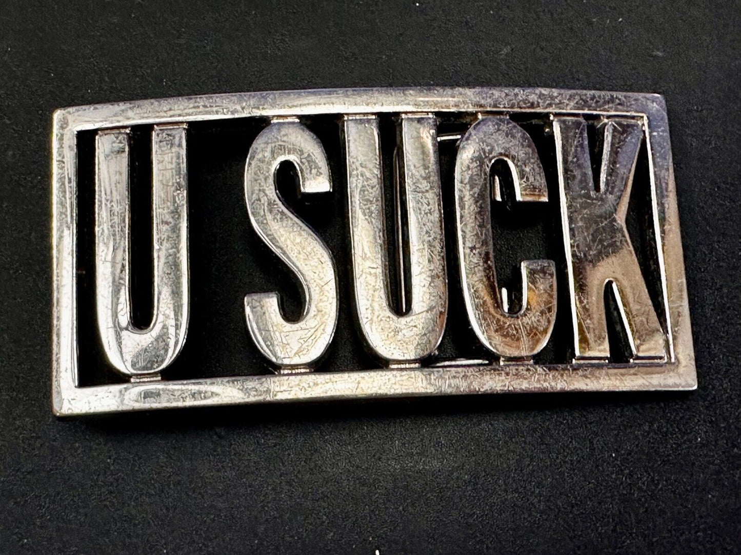 U SUCK Novelty Statement Express Your Opinion! Block Letters Large Belt Buckle