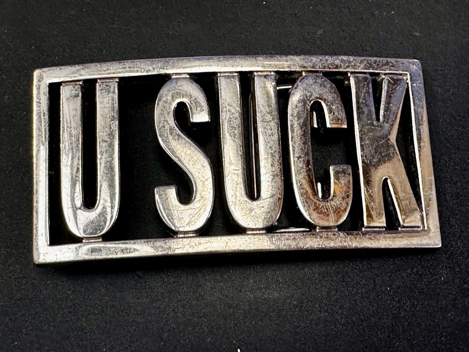 U SUCK Novelty Statement Express Your Opinion! Block Letters Large Belt Buckle
