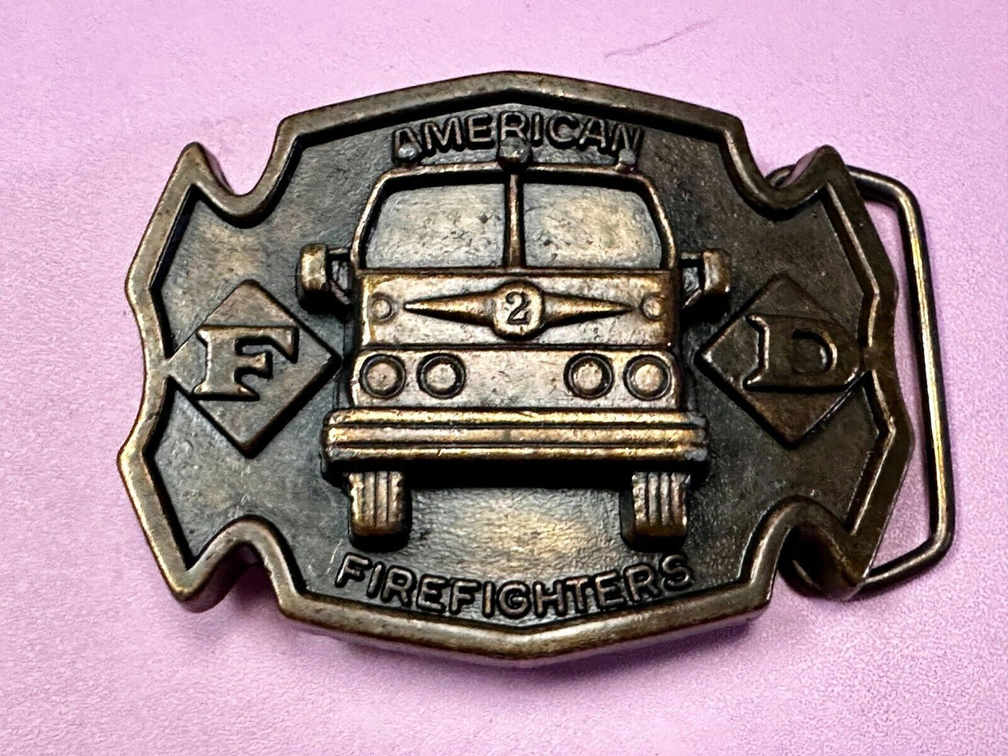 American Firefighter Fire Truck Fireman Commemorative Vintage MBCI Belt Buckle