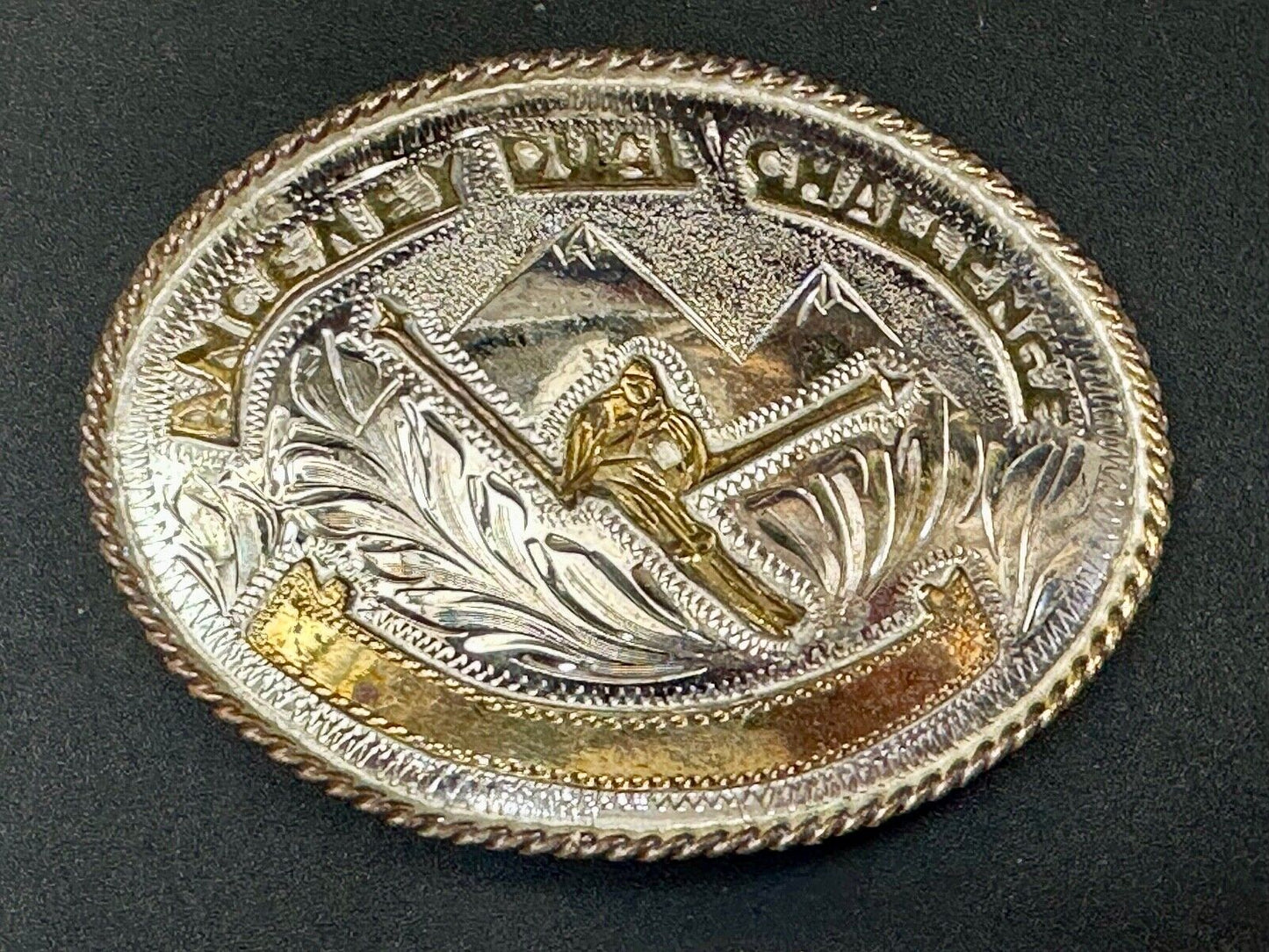 Amcemey Dual Challenge Downhill Ski Trophy Award Vintage Western Belt Buckle