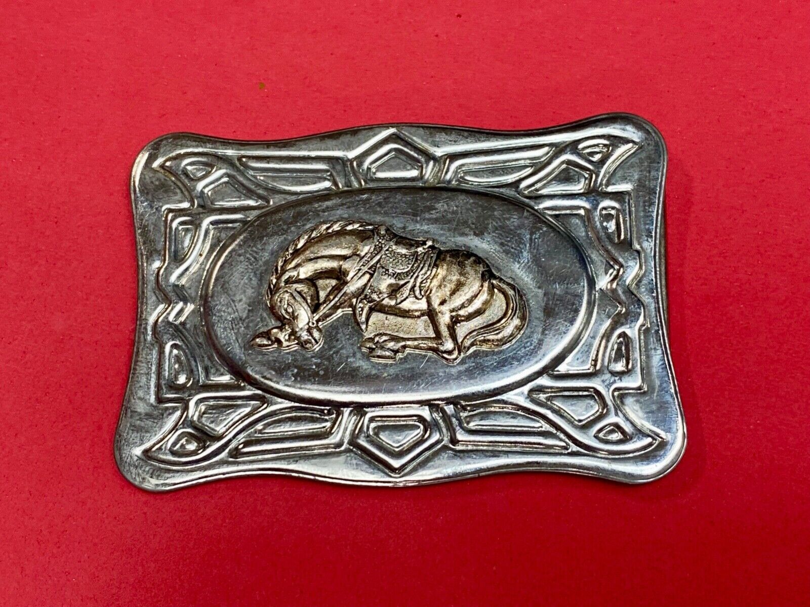 Vintage HORSE in saddle western rodeo cowboys belt buckle