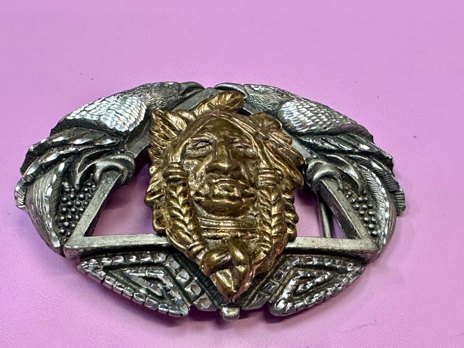Unique Native American Indian Vintage Two tone EGE 93 Belt Buckle
