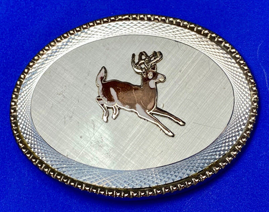 Adorable running Deer Dow western oval etched belt buckle stamped W