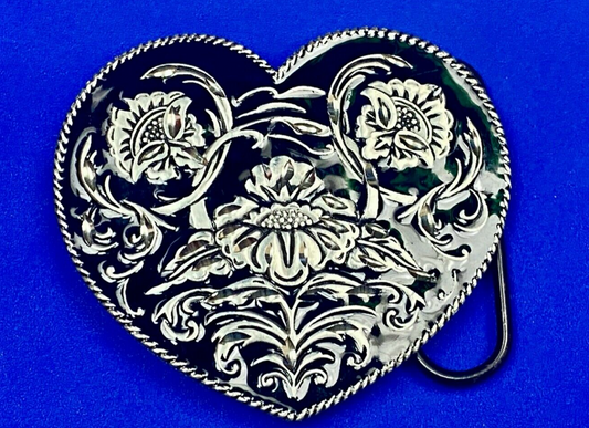 Black & Silver Color Ornate Flower Swirl Cut Out Vintage Siskiyou Belt Buckle