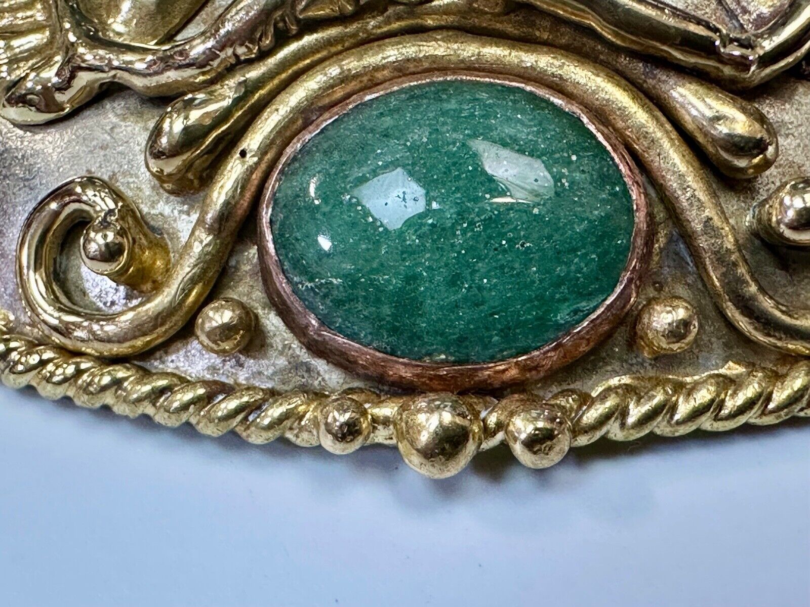 two tone LEAF theme unknown to me! green turquoise? Artisan western belt slide