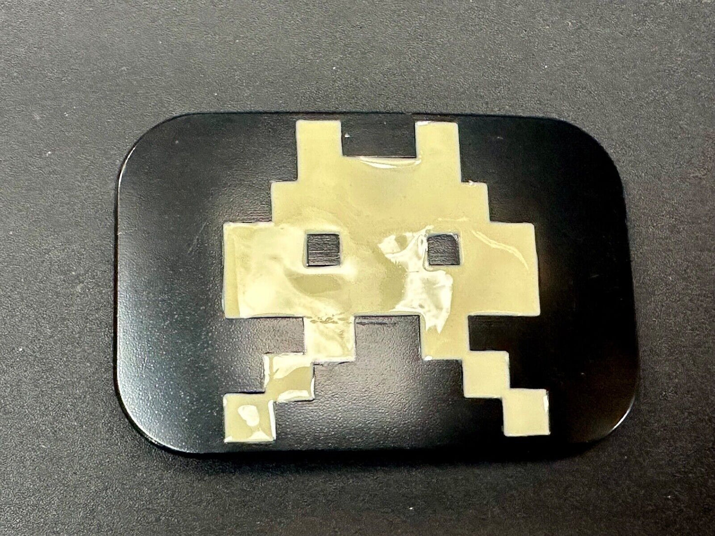 Video Game Arcade Icon Character Black & White Pixilated Shape Belt Buckle
