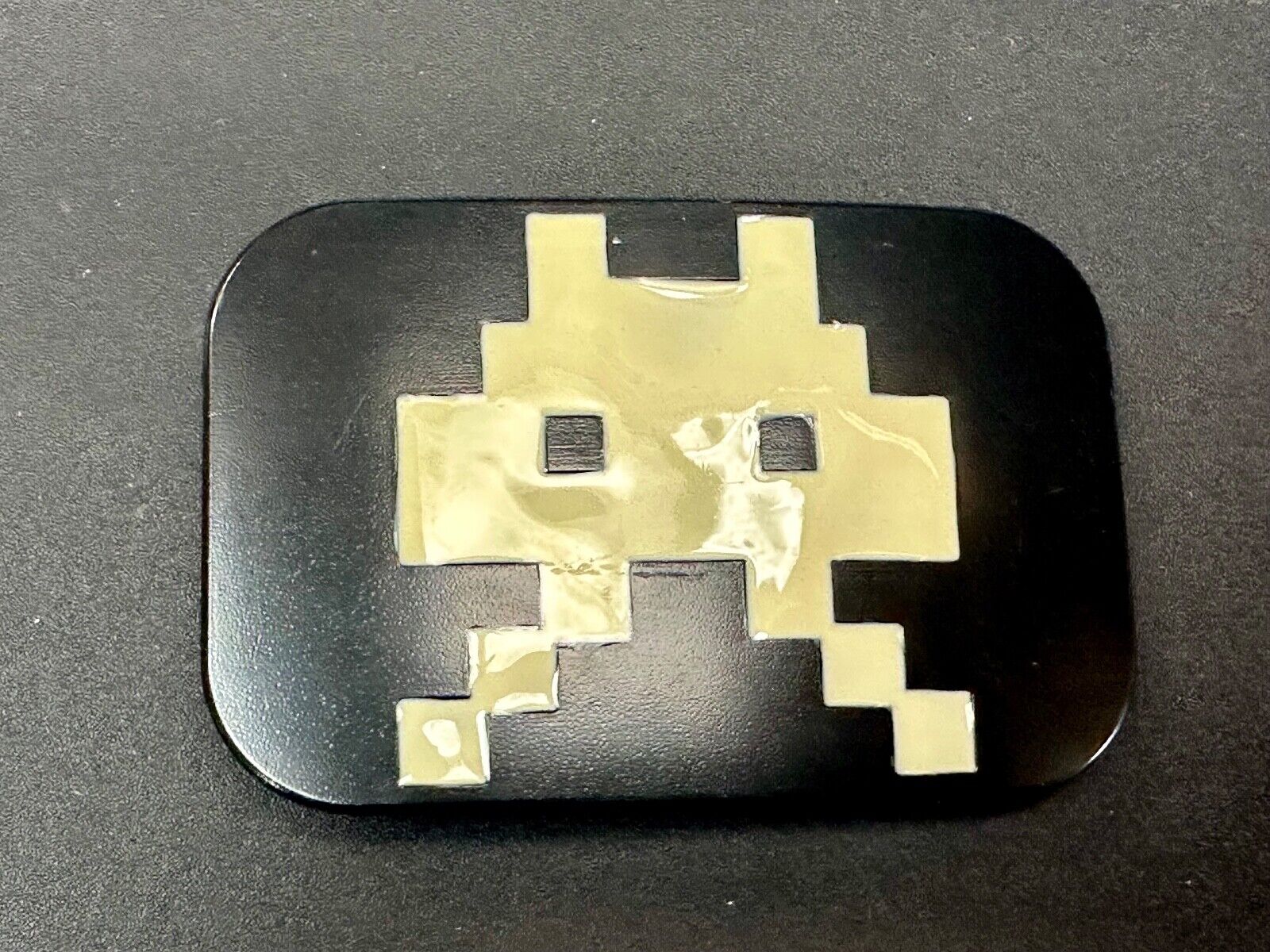 Video Game Arcade Icon Character Black & White Pixilated Shape Belt Buckle