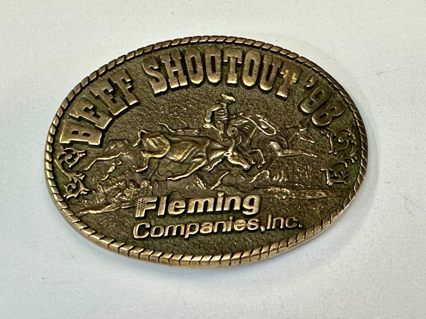 Beef Shootout 1998 Fleming Companies Inc Rodeo vintage ADM belt buckle