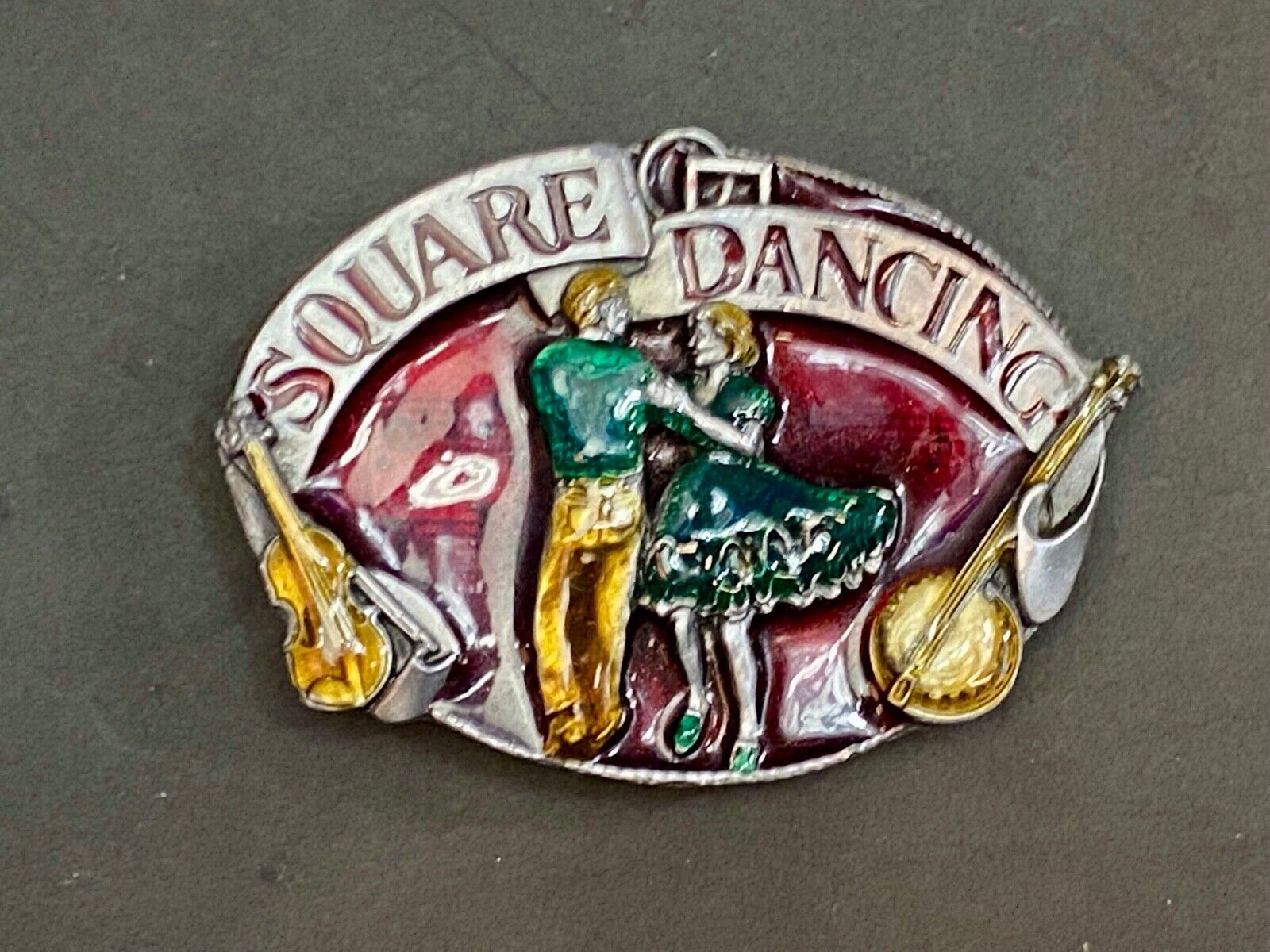 Vintage 1980'S Romantic Couple Square Dancing Music Belt Buckle By Siskiyou 