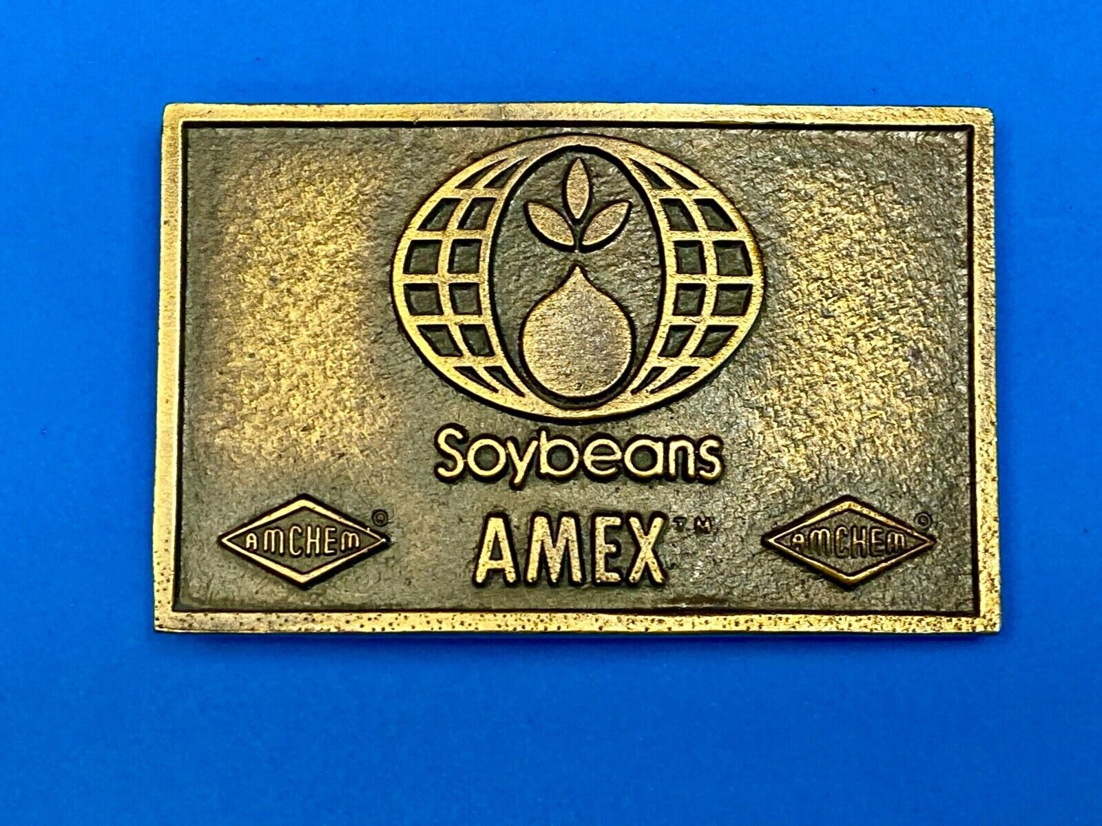 VINTAGE 1970s **SOYBEANS AMEX AMCHEM** AGRICULTURE FARMING BELT BUCKLE