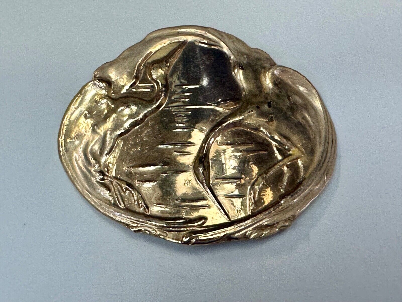 80s Charmant Swan Crane Bird Duck Abstract Gold & Yellow belt buckle