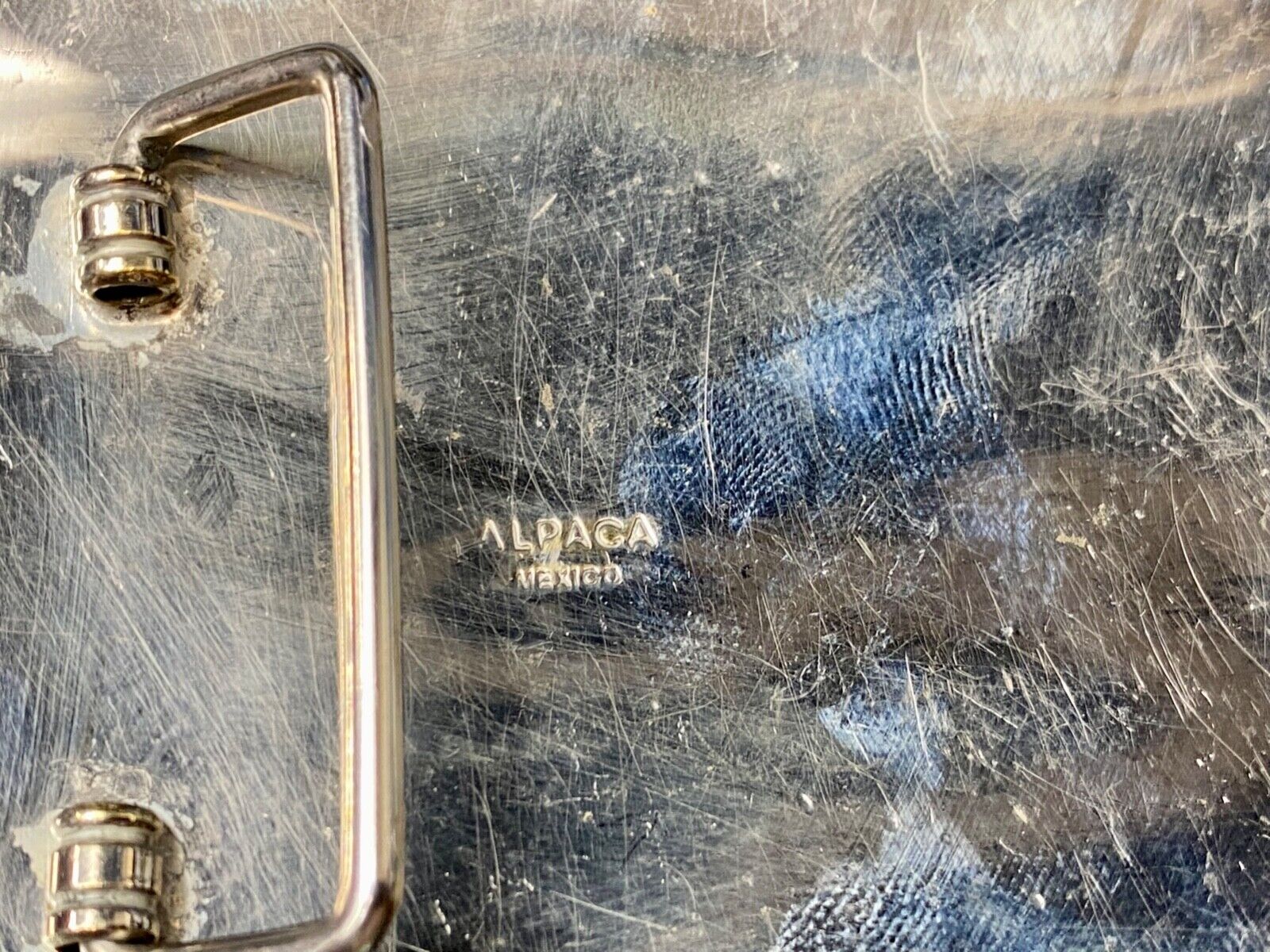 5" wide! Alpaca Mexico stamped wild mustangs horses running wild belt buckle