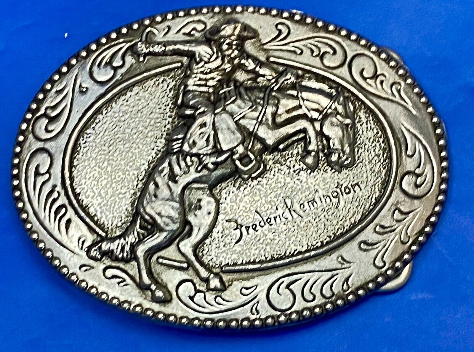 An Indian Trapper Frederick Remington Cowboy Horse Vintage Belt Buckle