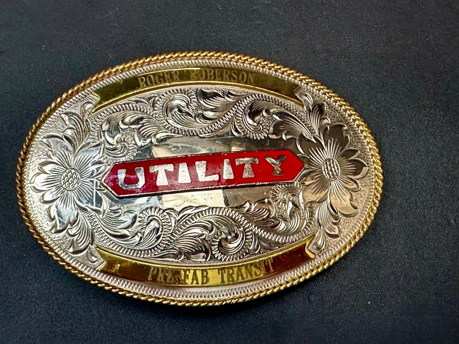Utility Western Trophy Style Pre Fab Transit Tonkin  German Silver Belt Buckle