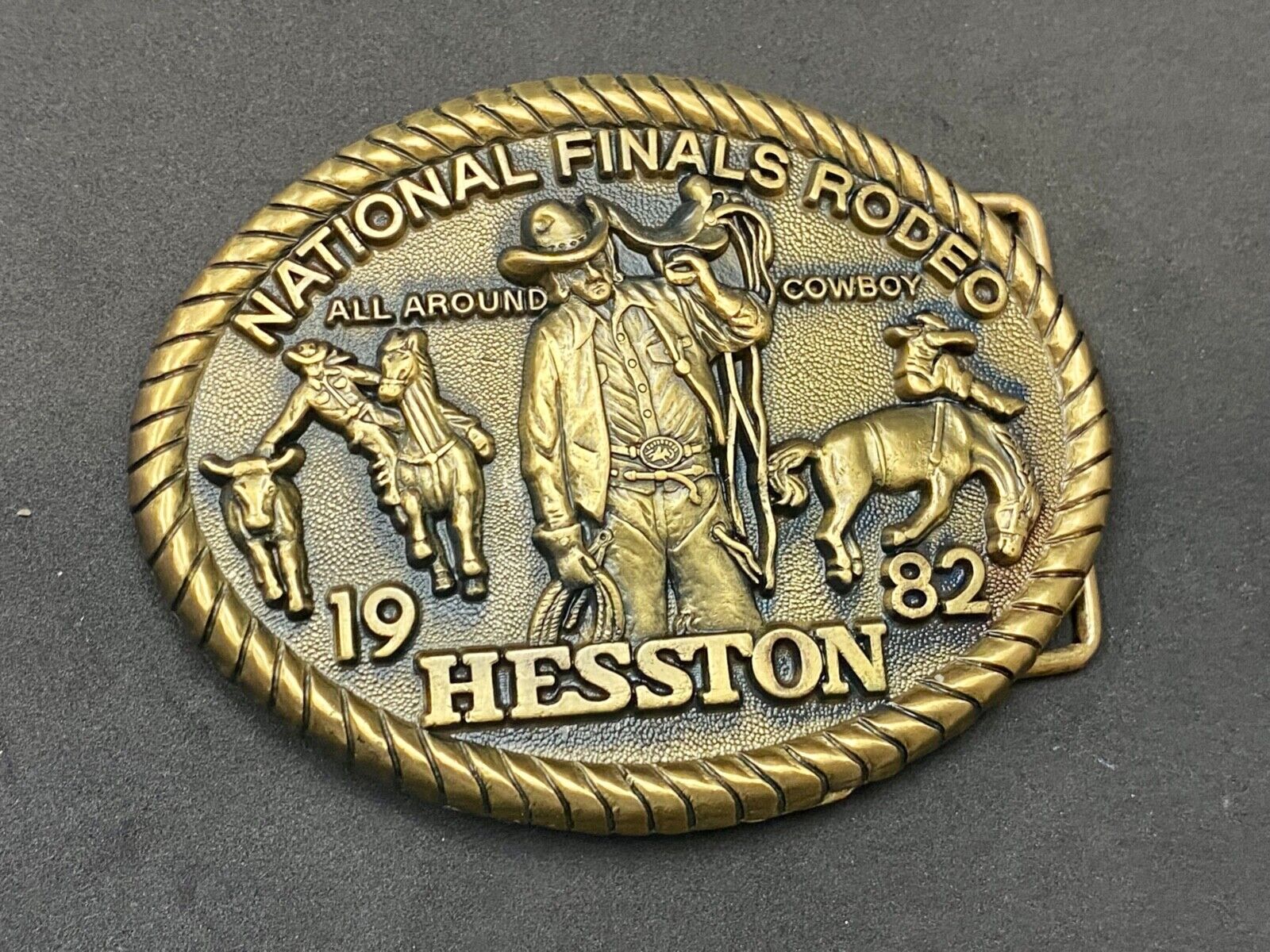 1982 HESSTON National Finals Rodeo All Around Cowboy Western 8th belt buckle