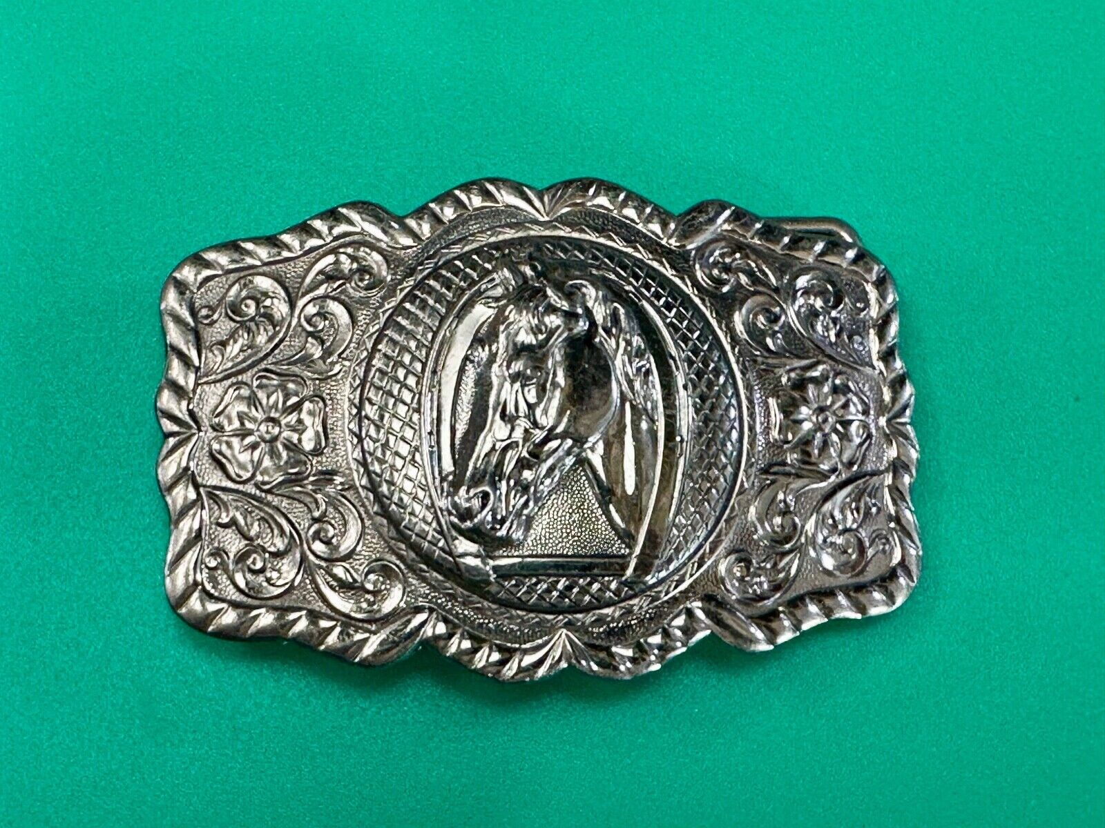 BELL Trading Post NICKEL SILVER Horse head bust profile belt buckle