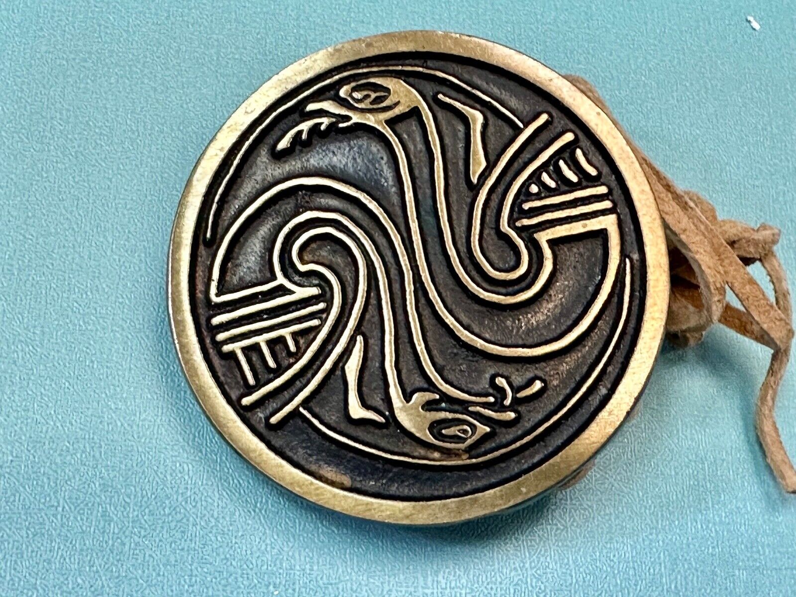 Two Snakes.,   Round Hippy Vibe Vintage Sandcast Rainbow Medals Belt Buckle
