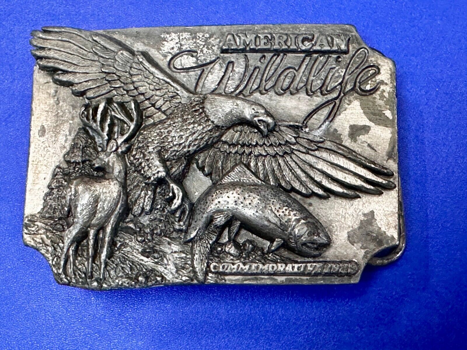 Americas Great Wildlife Deer Eagle VTG 1989 Commemorative Siskiyou Belt Buckle