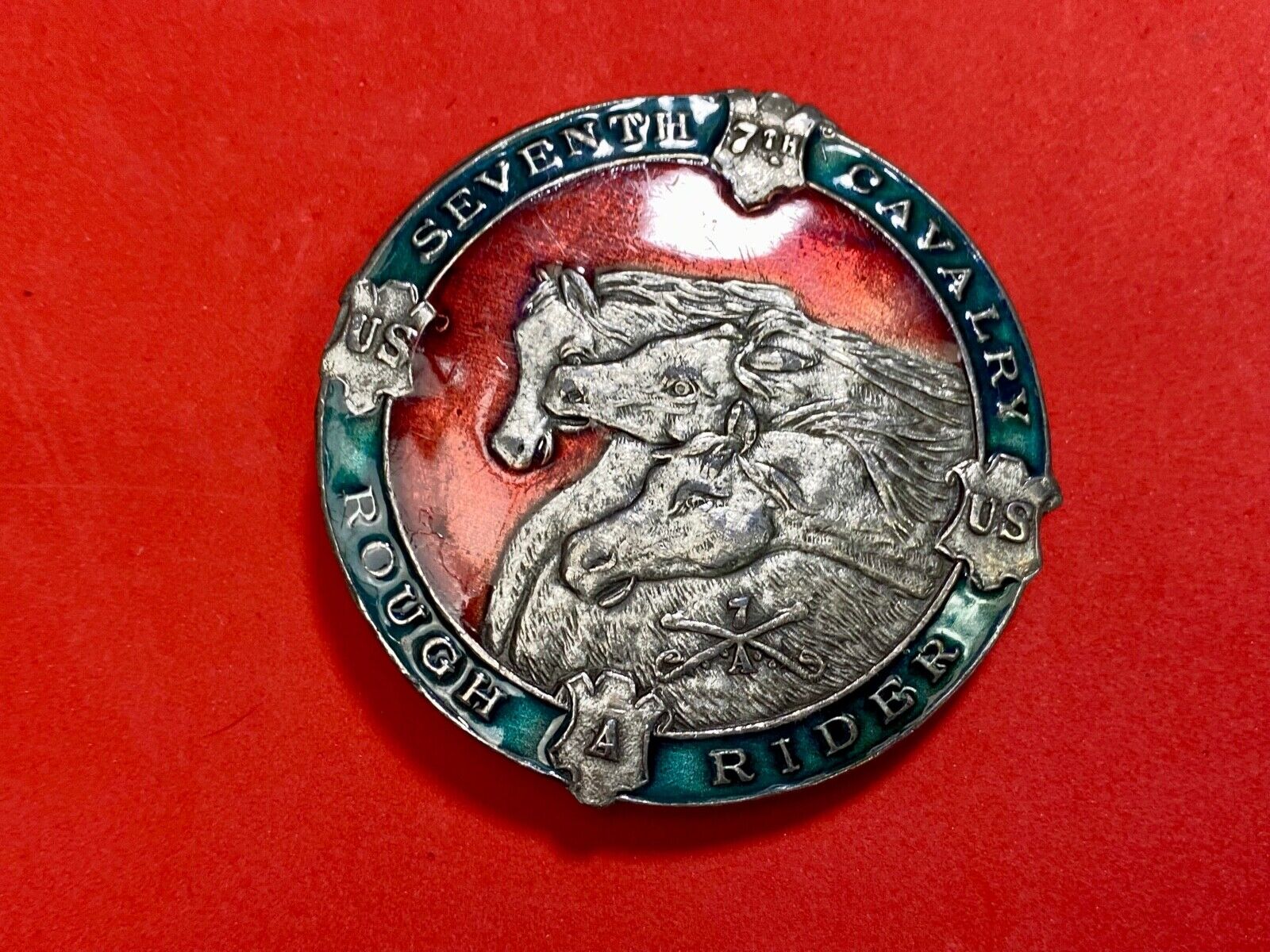 Us Army 7Th Cavalry Rough Riders Rare Colorful Belt Buckle By Bergamot