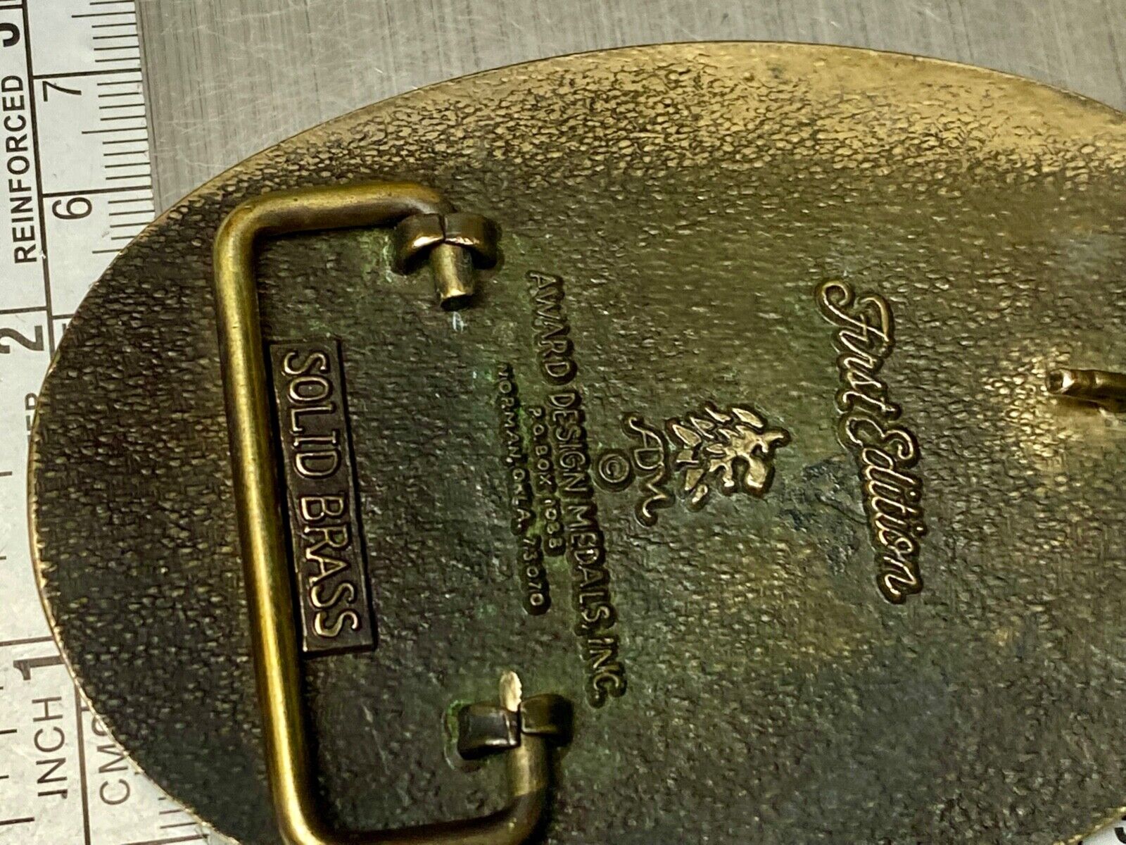 Two horse heads First addition brass belt buckle by Award Design Medals