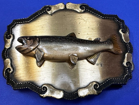 3D Fish Trout Fishing Fisherman Salmon  Vintage 1979 Raintree Belt Buckle