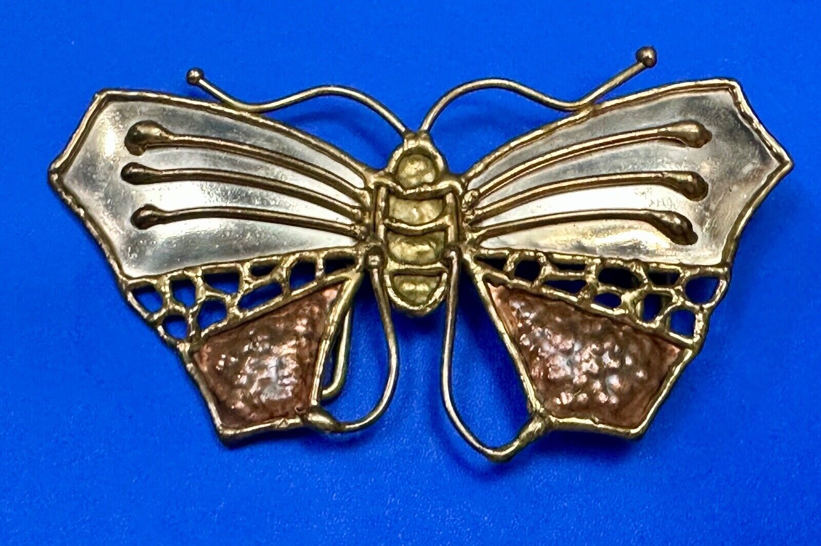 Vintage BUTTERFLY - Mixed metal ( India style ) cutout figural belt buckle
