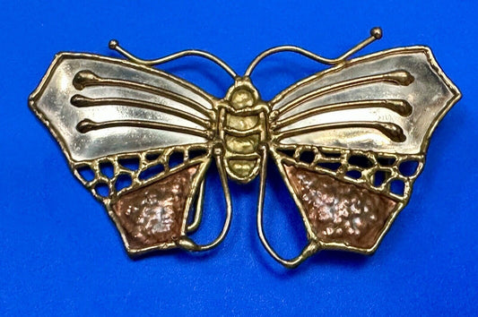 Vintage BUTTERFLY - Mixed metal ( India style ) cutout figural belt buckle