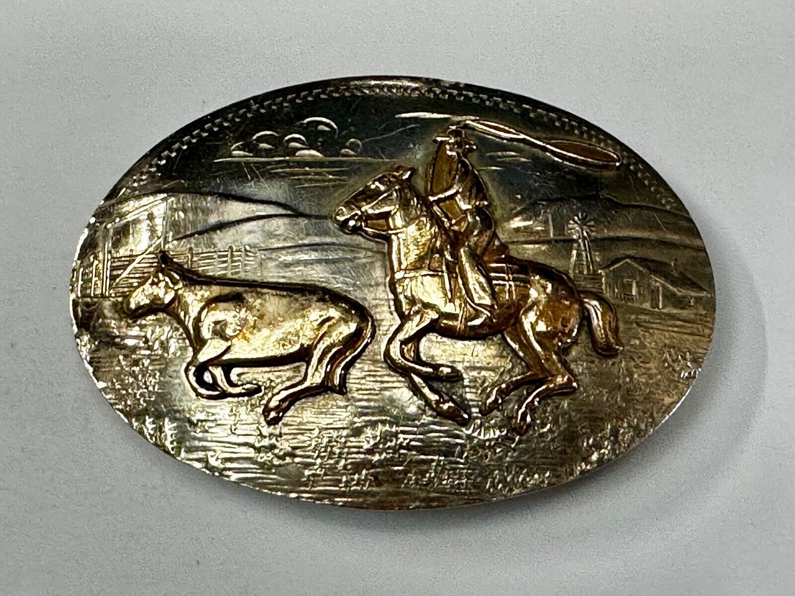 Two Horse Riding Cowboy's German Silver Belt Buckle by Comstock Silversmiths