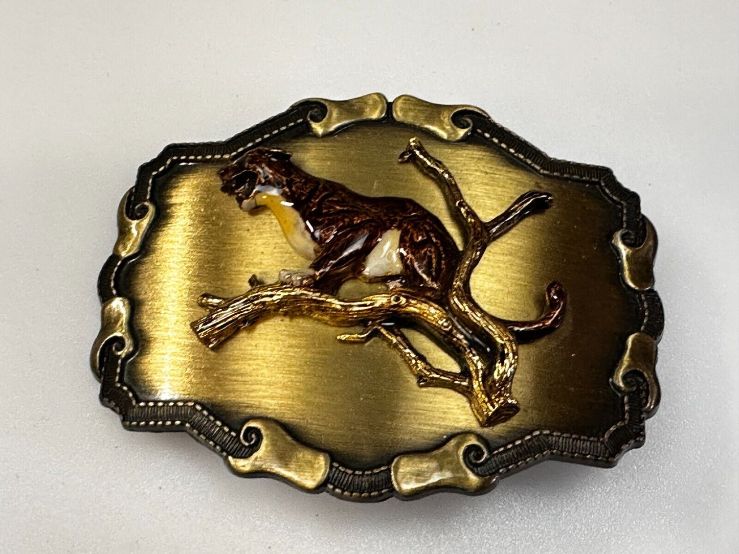 Angry Roaring Lion Tiger Cheetah In Tree Safari Animal Raintree Belt Buckle