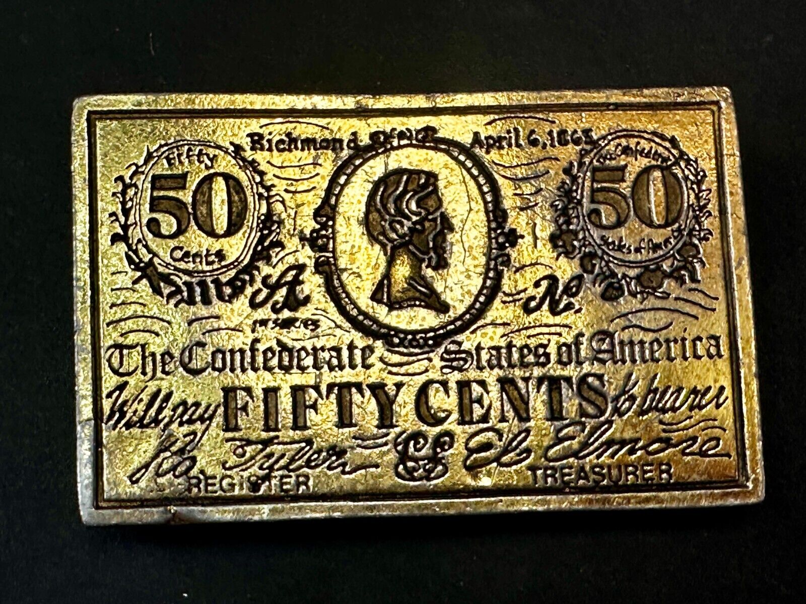 50 Cents Note 1863 Confederate States of America Belt Buckle by CDC Metal Works