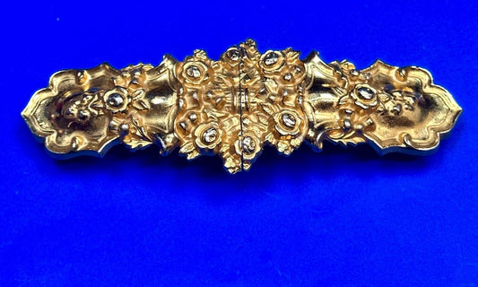 almost 7" wide Accessocraft NYC Two piece Interlocking gold color belt buckle