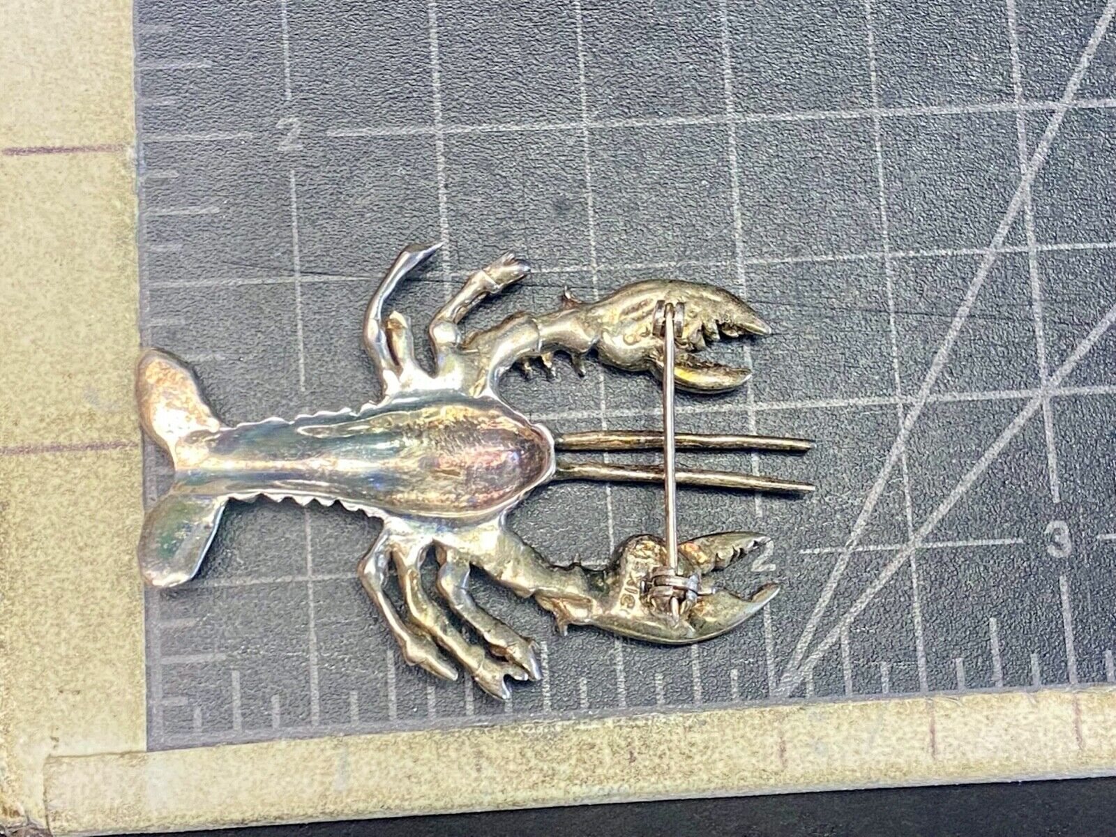 Vintage Lobster 925 Sterling Silver Brooch Pin Mexico Crawfish Cray Crustacean